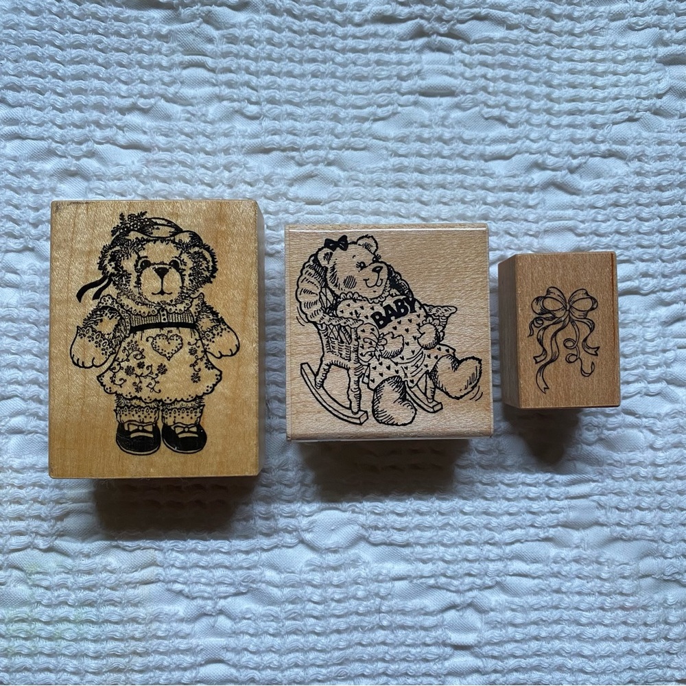 VINTAGE TEDDY BEAR  Art Stamp, Handmade Vintage Rubber Stamp
